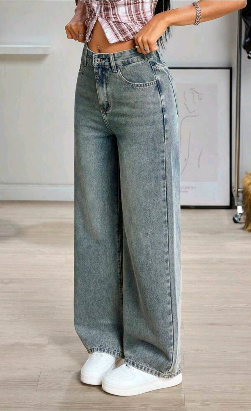 Jeans de pierna ancha azul menta